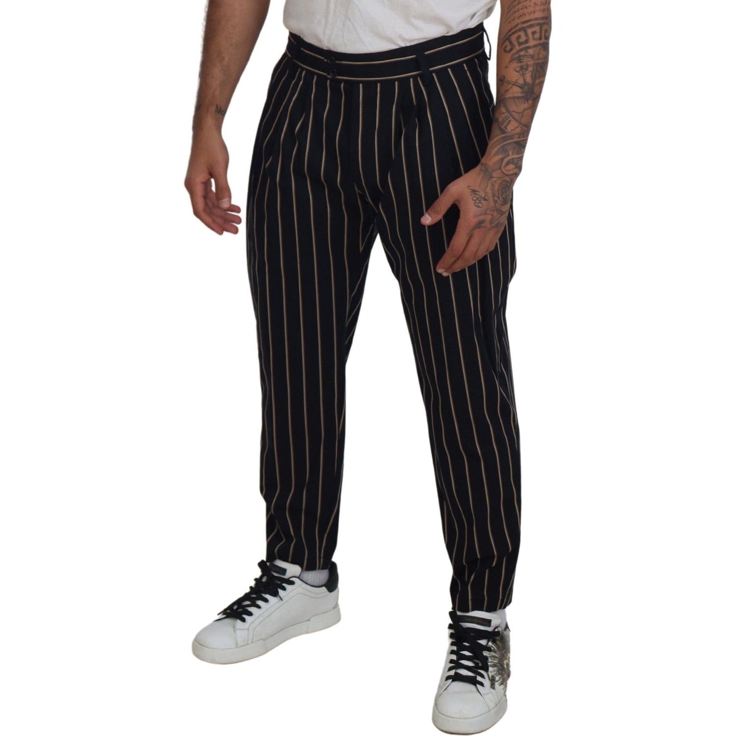 Dolce & Gabbana Elegant Striped Chino Tapered Pants Dolce & Gabbana Gray