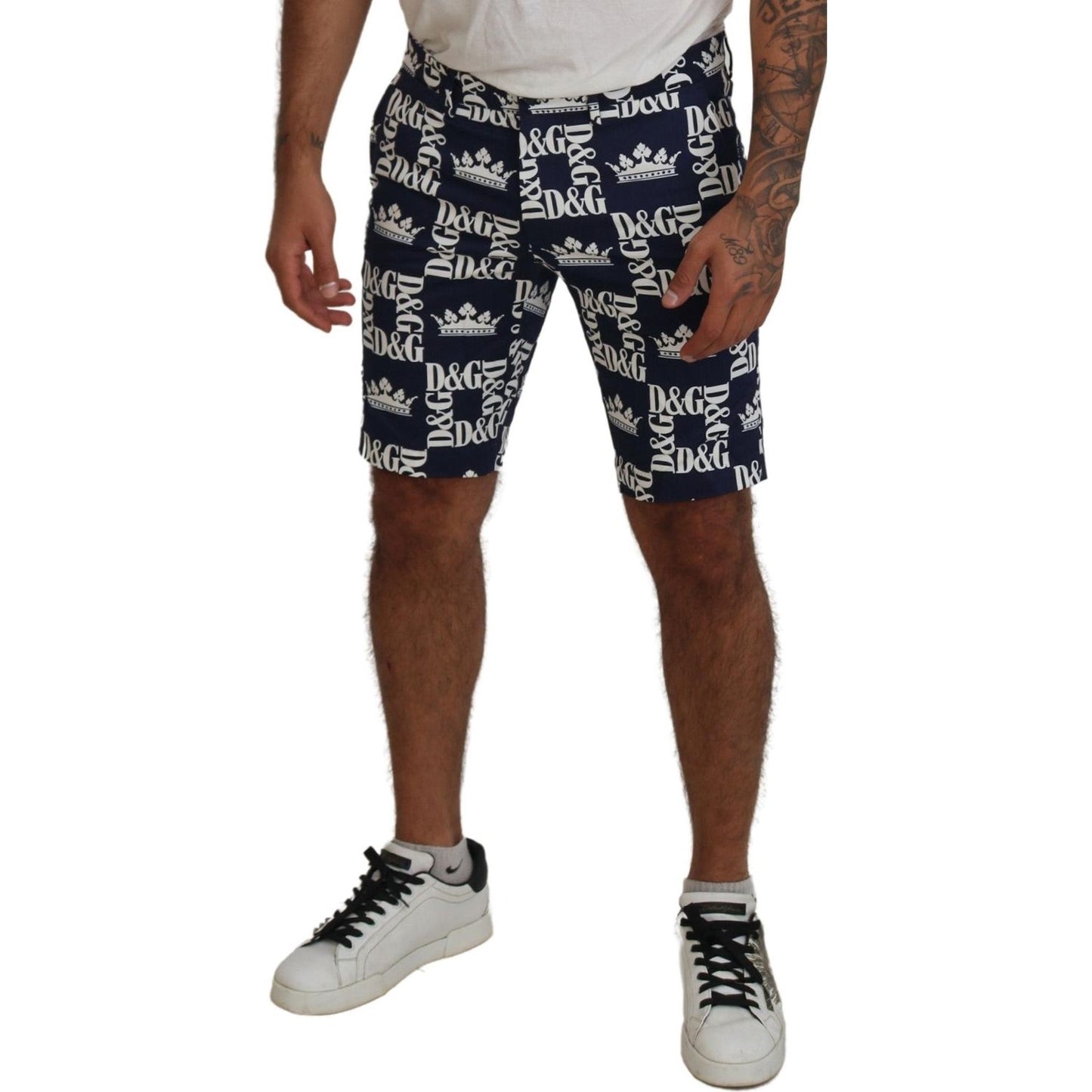 Dolce & Gabbana Casual Crown Print Chinos Shorts Dolce & Gabbana Dark Slate Gray