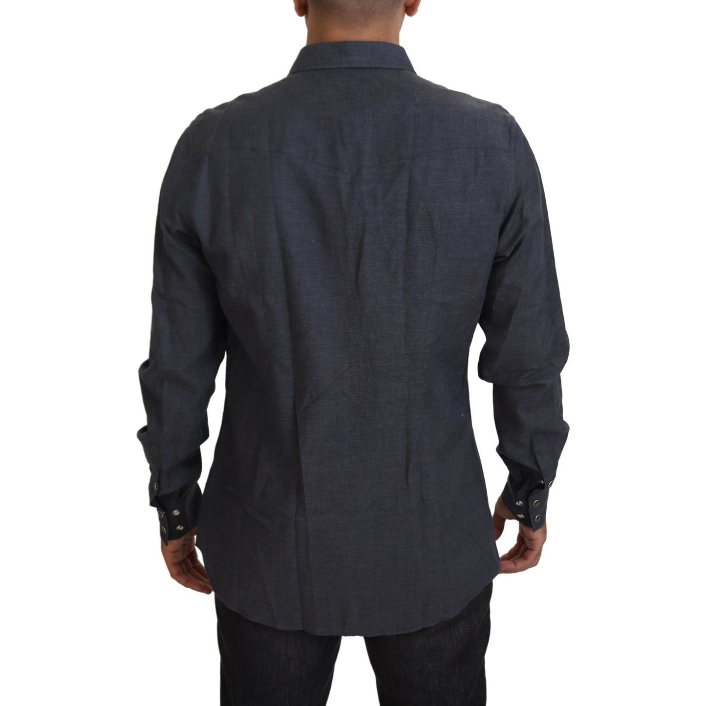 Dolce & Gabbana Elegant Slim-Fit Blue Denim Casual Shirt Dolce & Gabbana Dark Slate Gray