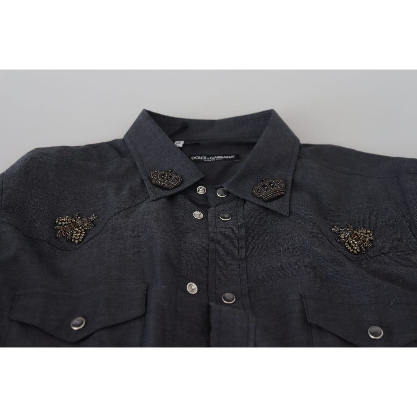 Dolce & Gabbana Elegant Slim-Fit Blue Denim Casual Shirt Dolce & Gabbana Dark Slate Gray