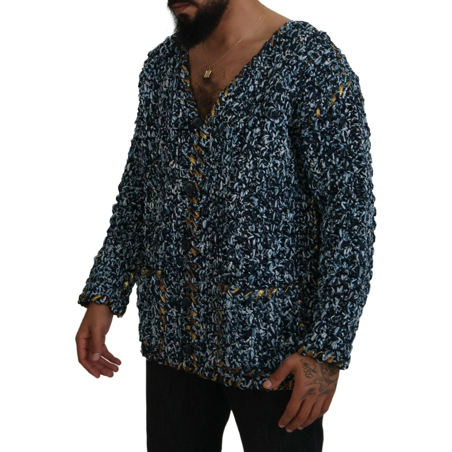 Dolce & Gabbana Elegant Blue V-Neck Cardigan Sweater Dolce & Gabbana Black