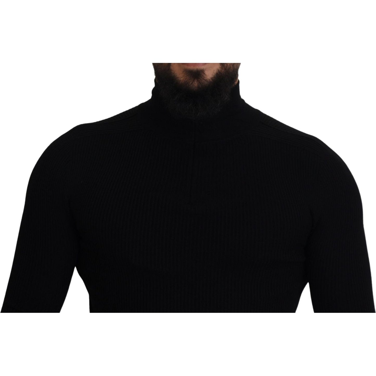 Dolce & Gabbana Elegant Black Wool Half Zip Turtleneck Sweater Dolce & Gabbana Black