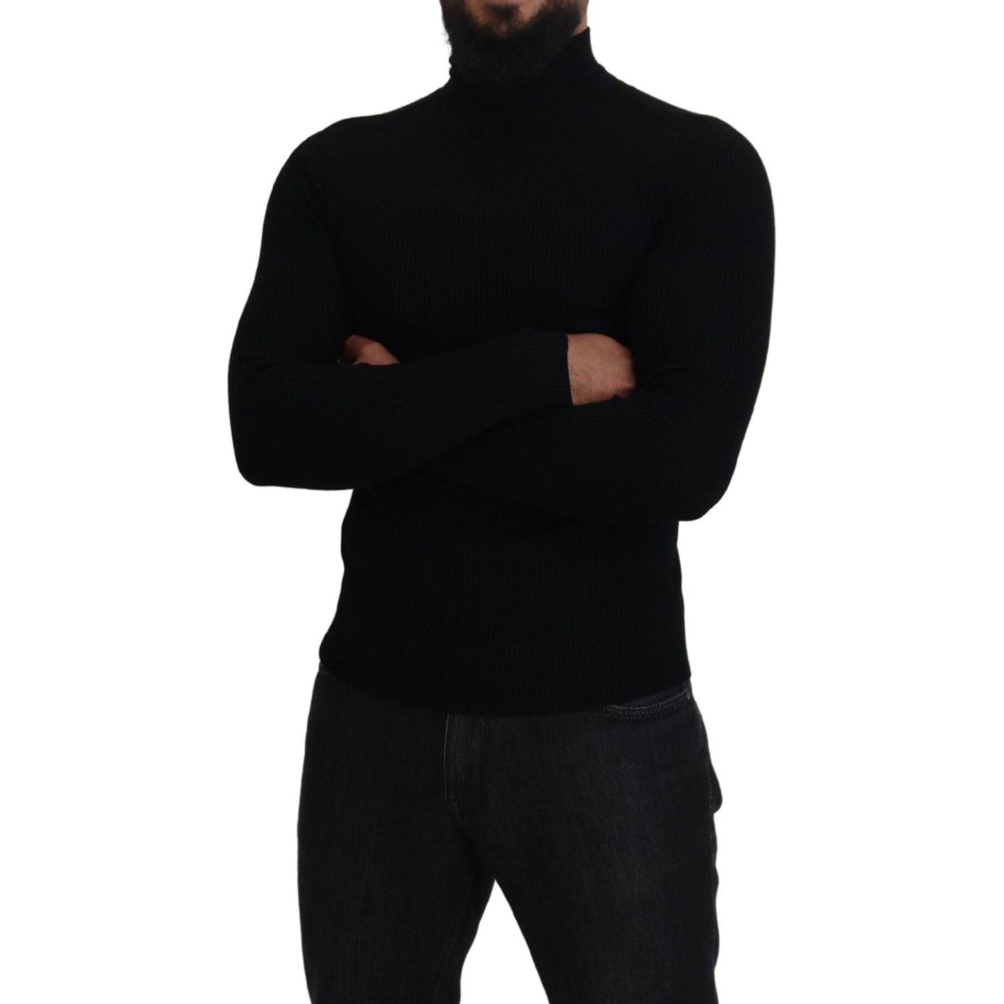 Dolce & Gabbana Elegant Black Wool Half Zip Turtleneck Sweater Dolce & Gabbana Black