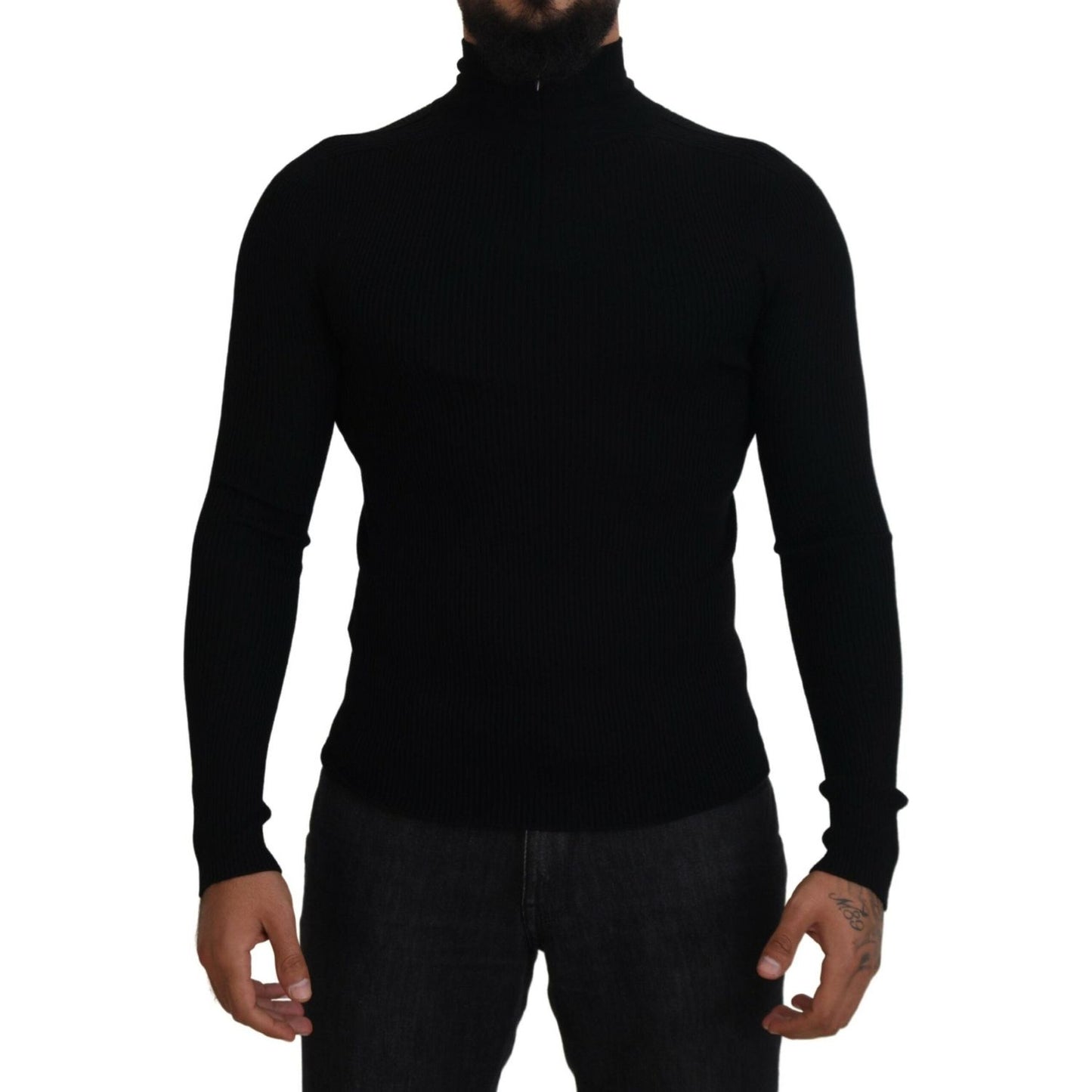 Dolce & Gabbana Elegant Black Wool Half Zip Turtleneck Sweater Dolce & Gabbana Black