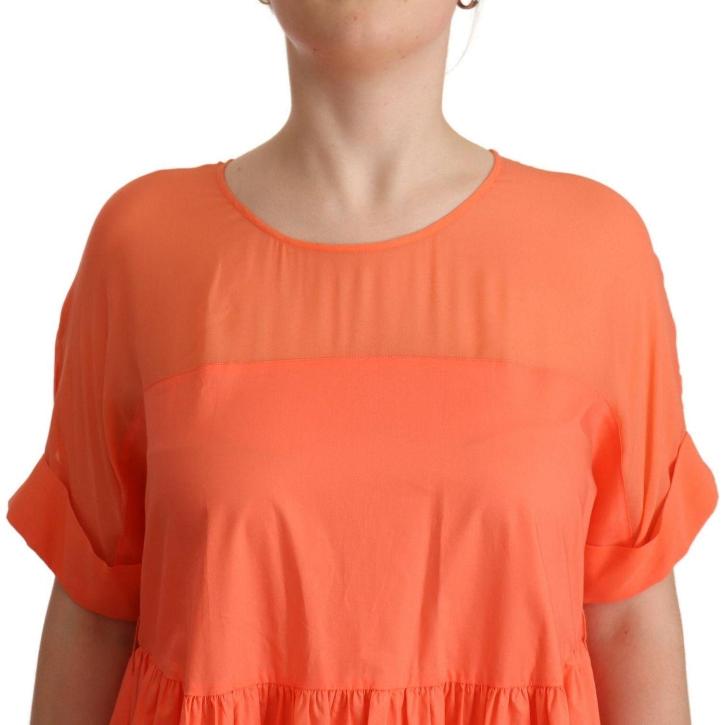Twinset Elegant Coral Maxi Dress with Short Sleeves Twinset Coral
