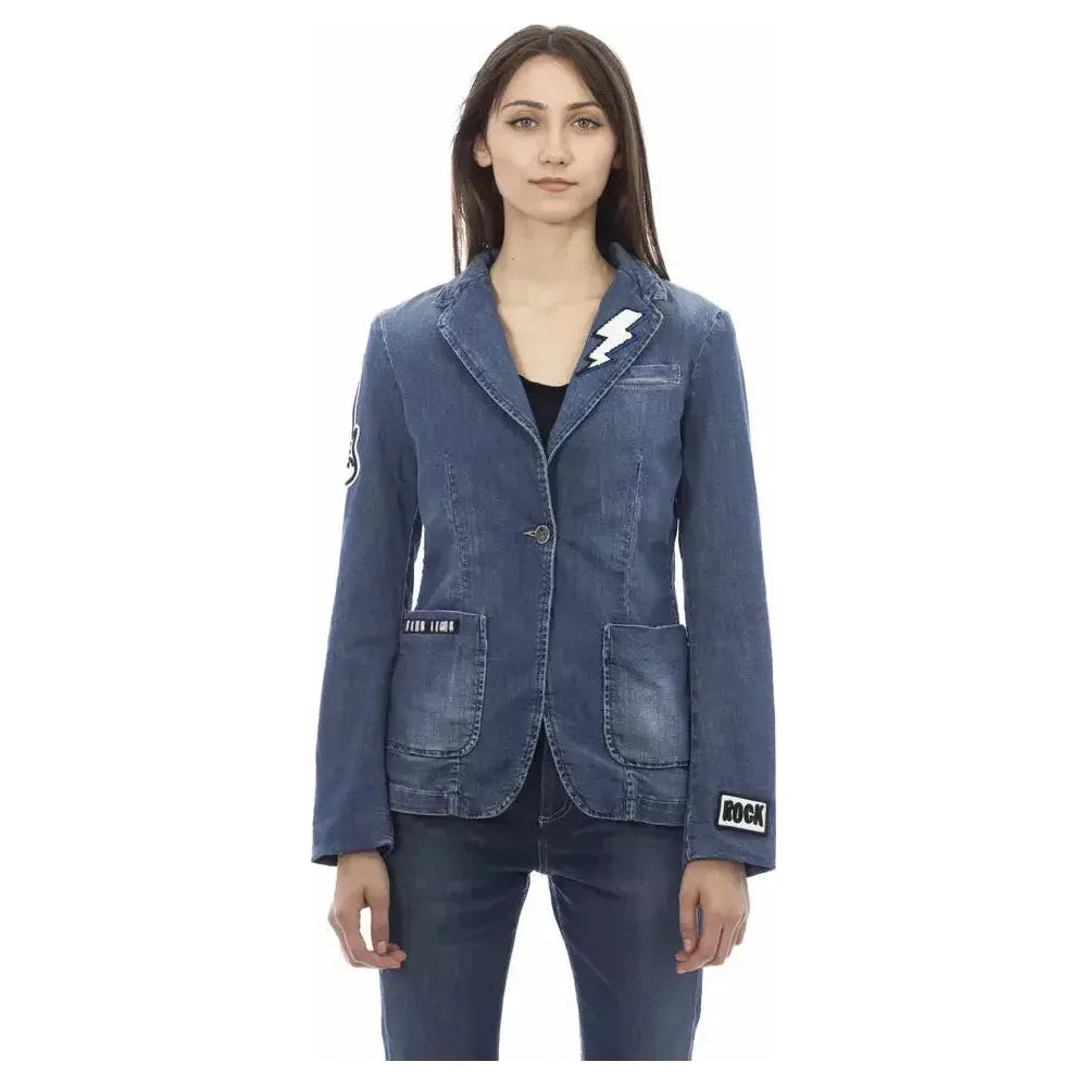 Baldinini Trend Blue Cotton Women Jacket Baldinini Trend Dark Slate Gray