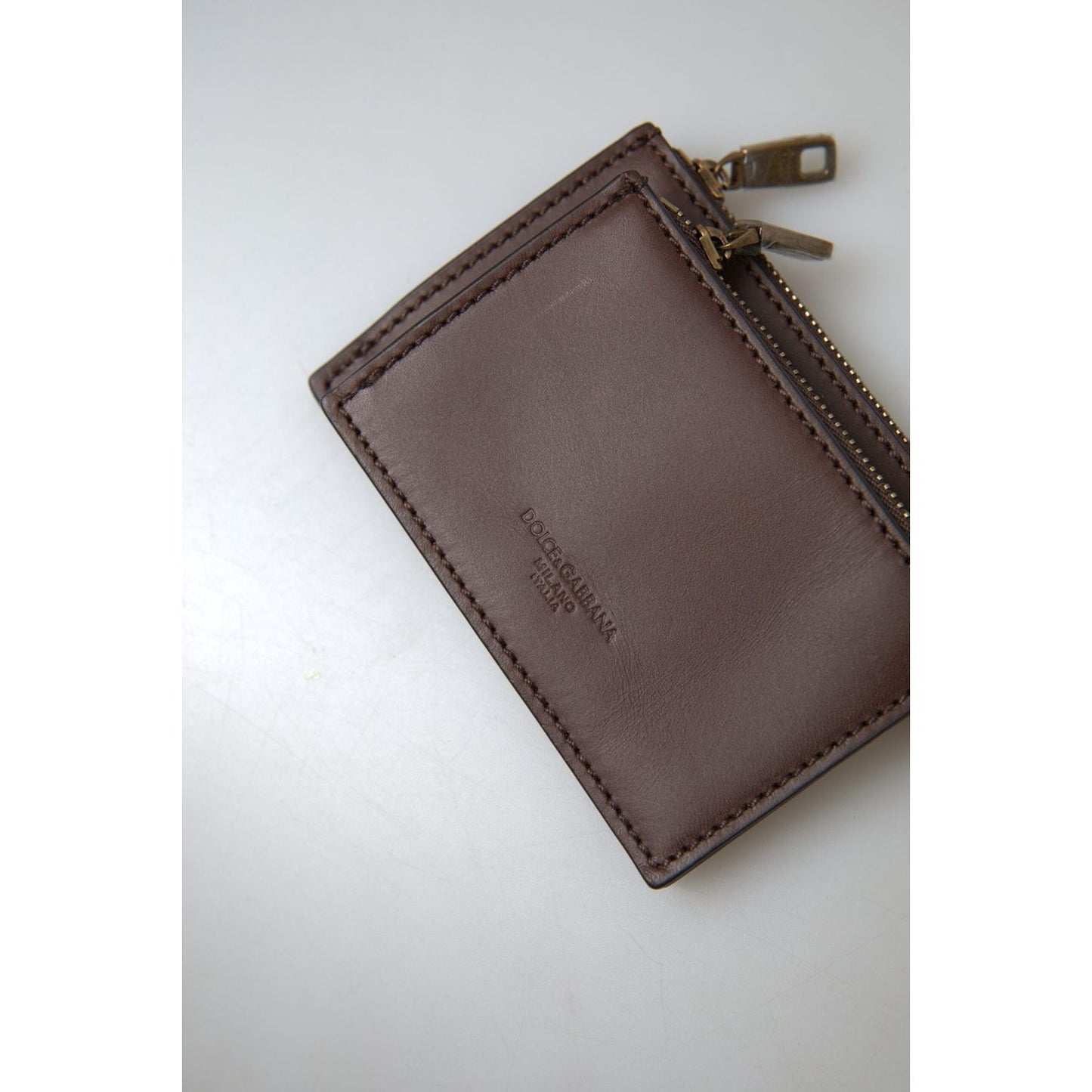 Dolce & Gabbana Elegant Brown Leather Coin Purse Wallet Dolce & Gabbana Light Gray