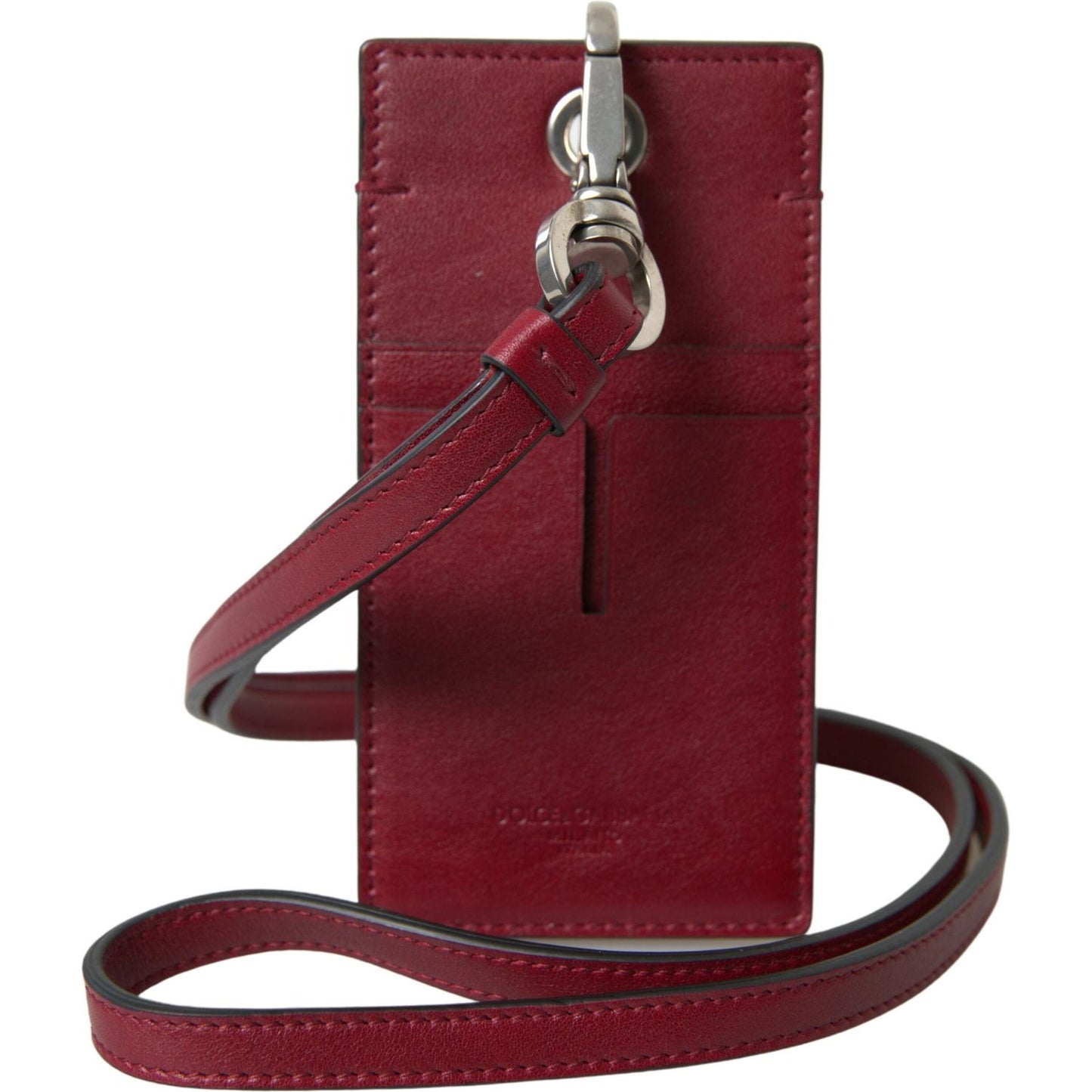 Dolce & Gabbana Elegant Red Leather Cardholder with Lanyard Dolce & Gabbana Saddle Brown