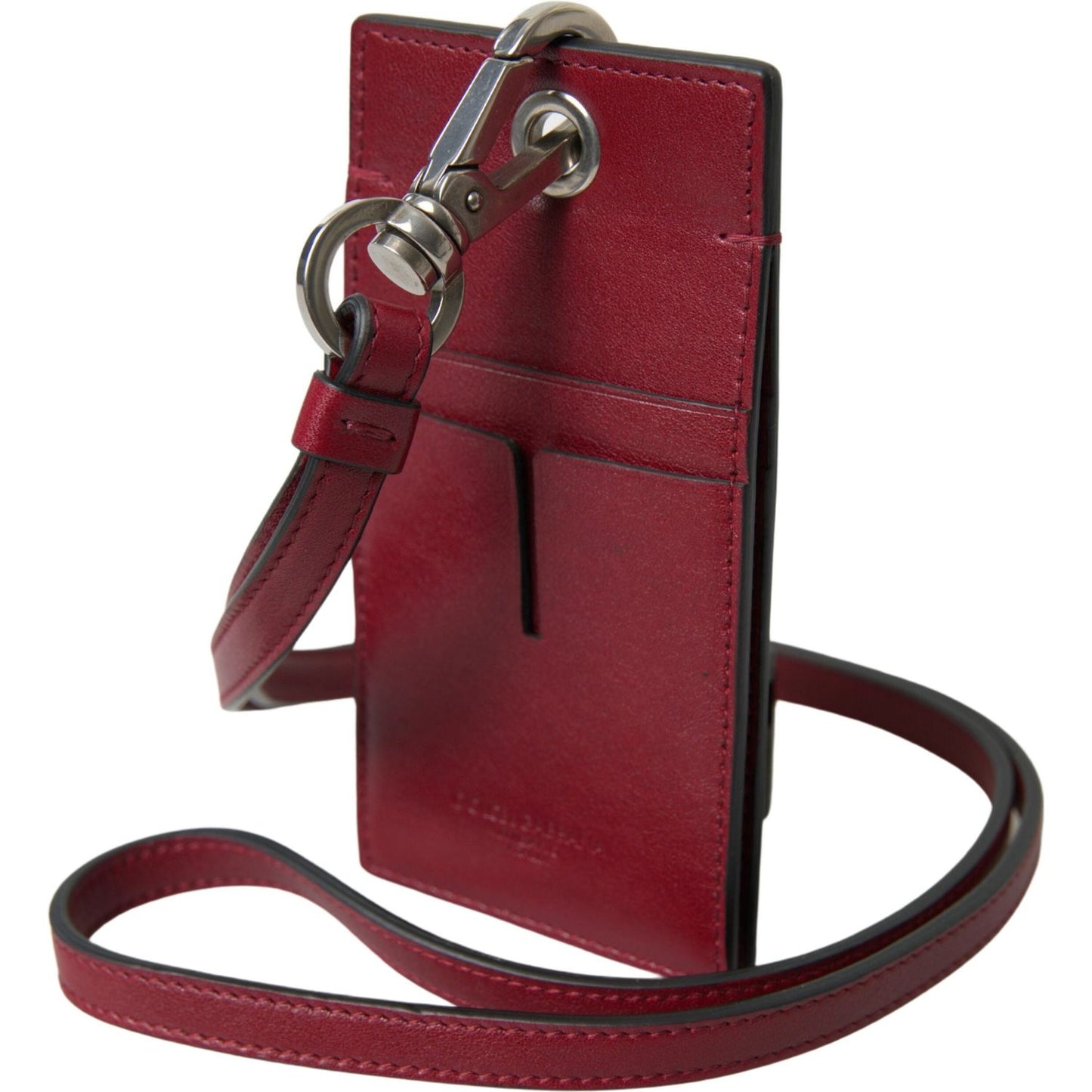 Dolce & Gabbana Elegant Red Leather Cardholder with Lanyard Dolce & Gabbana Saddle Brown