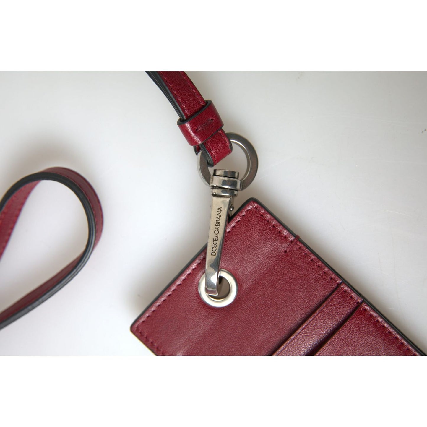 Dolce & Gabbana Elegant Red Leather Cardholder with Lanyard Dolce & Gabbana Light Gray