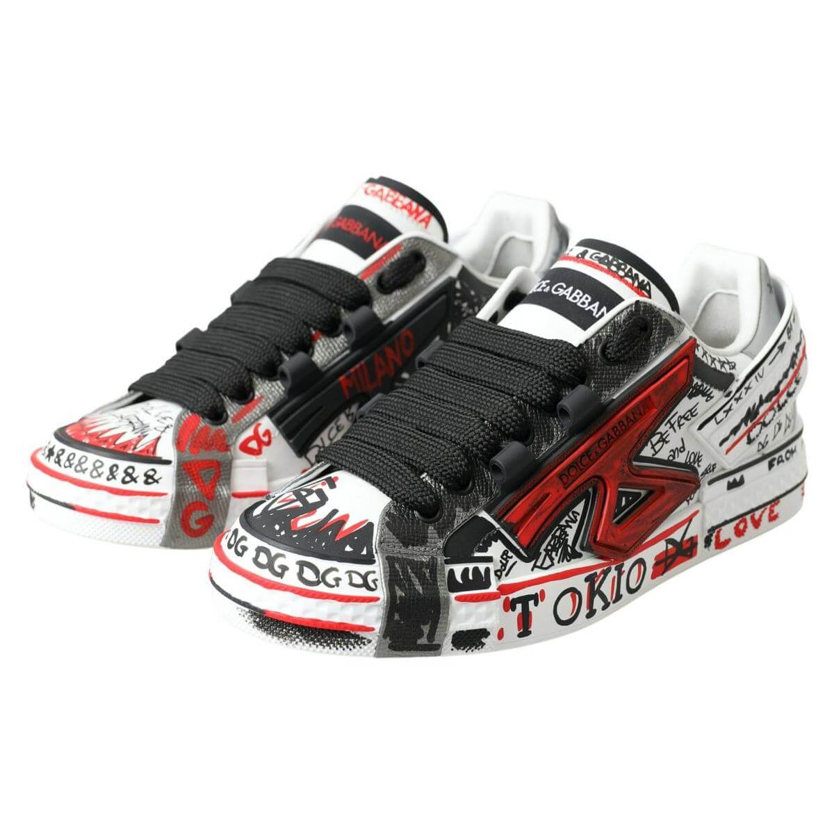 Dolce & Gabbana Multicolor Hand-Painted Leather Sneakers Dolce & Gabbana Light Gray