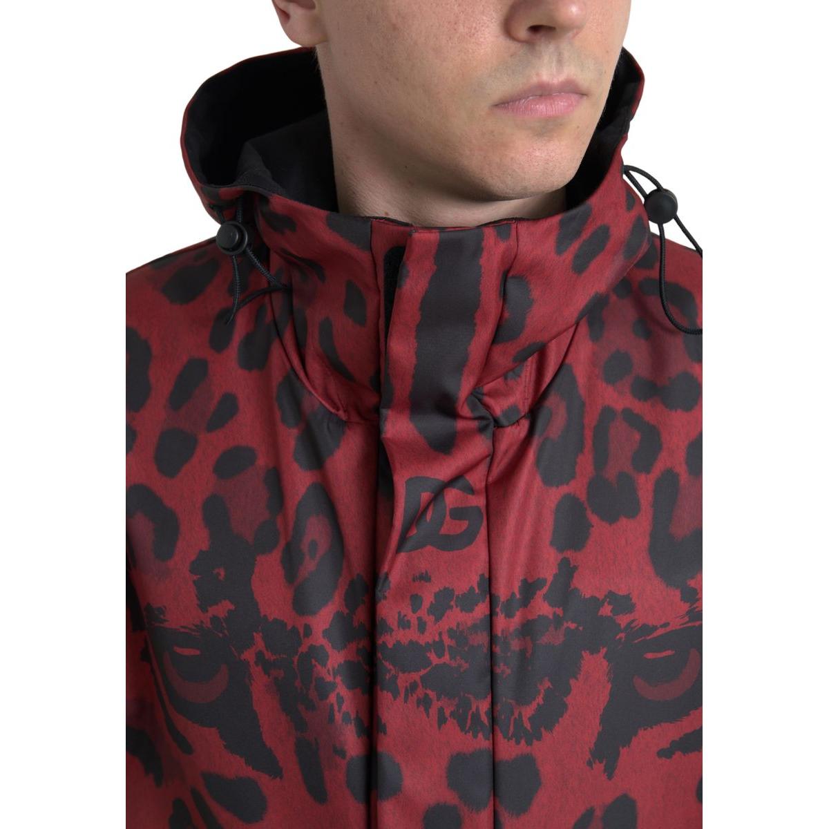 Dolce & Gabbana Radiant Red Leopard Print Hooded Jacket Dolce & Gabbana Dark Slate Gray