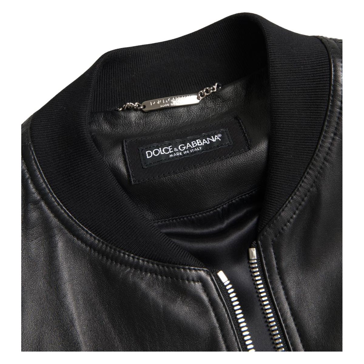 Dolce & Gabbana Elegant Black Leather Bomber Jacket Dolce & Gabbana Black