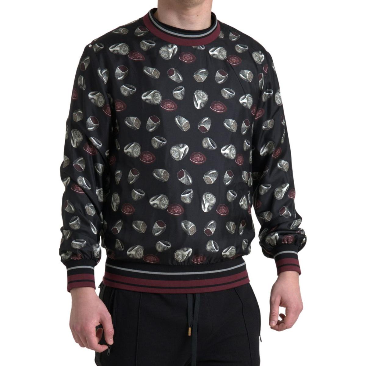 Dolce & Gabbana Elegant Silk Crewneck Pullover - Black Multicolor Dolce & Gabbana Dark Slate Gray