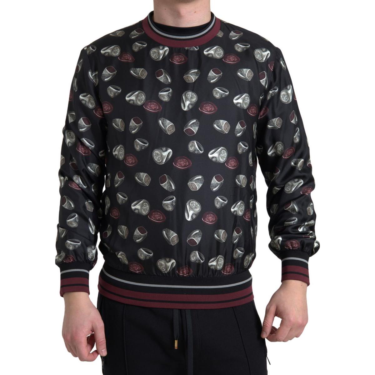 Dolce & Gabbana Elegant Silk Crewneck Pullover - Black Multicolor Dolce & Gabbana Black