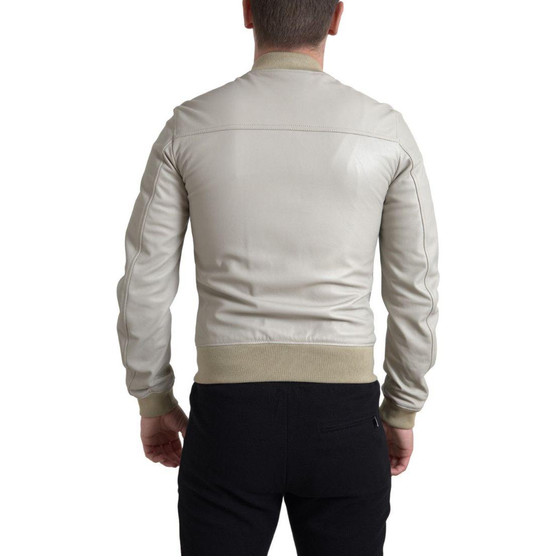 Dolce & Gabbana Cream Leather Bomber Jacket Dolce & Gabbana Gray