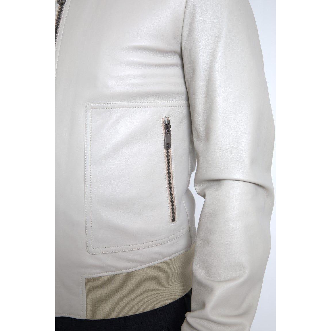 Dolce & Gabbana Cream Leather Bomber Jacket Dolce & Gabbana Light Gray
