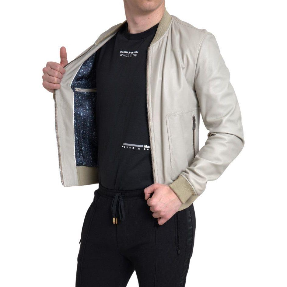 Dolce & Gabbana Cream Leather Bomber Jacket Dolce & Gabbana Dark Slate Gray