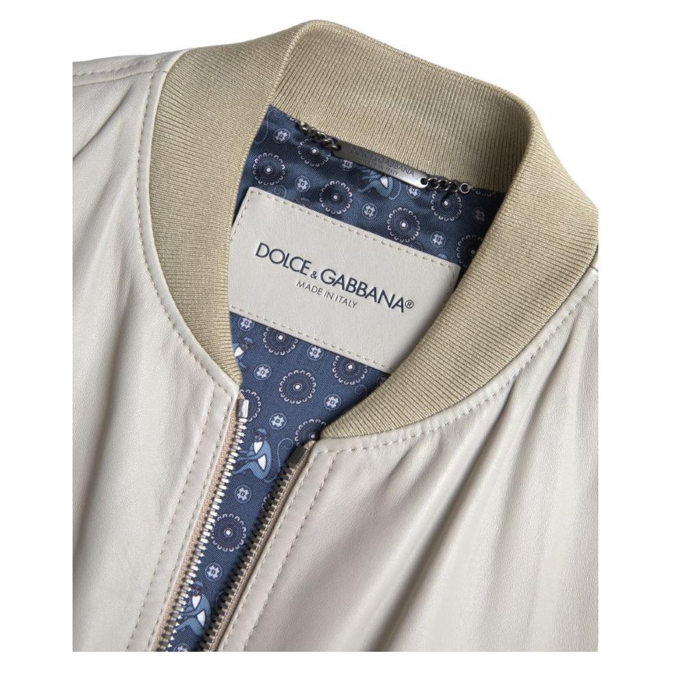 Dolce & Gabbana Cream Leather Bomber Jacket Dolce & Gabbana Gray