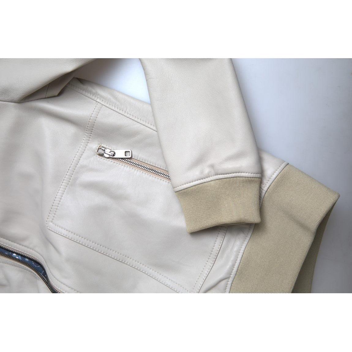 Dolce & Gabbana Cream Leather Bomber Jacket Dolce & Gabbana Gray