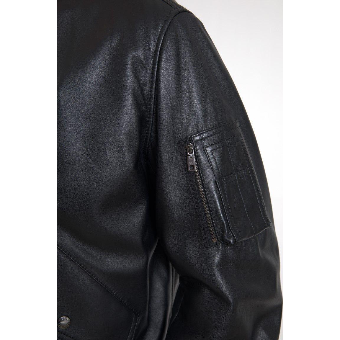 Dolce & Gabbana Elegant Black Leather Bomber Jacket Dolce & Gabbana Dark Slate Gray