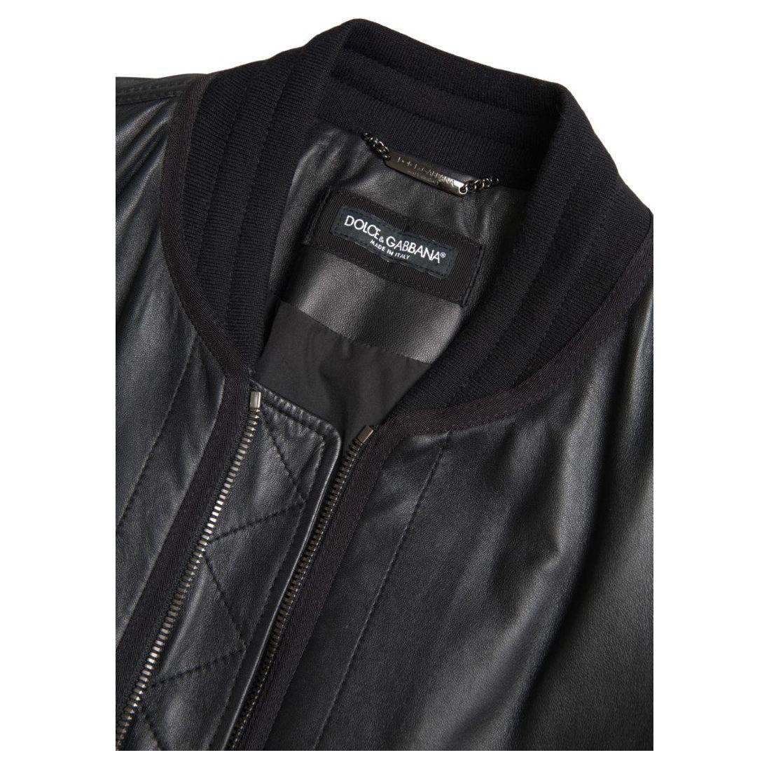Dolce & Gabbana Elegant Black Leather Bomber Jacket Dolce & Gabbana Dark Slate Gray