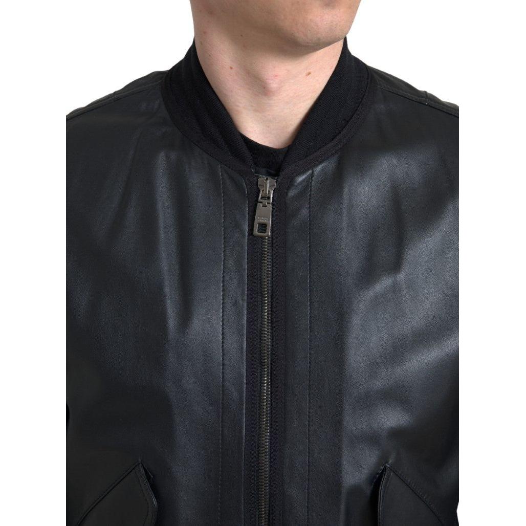 Dolce & Gabbana Elegant Black Leather Bomber Jacket Dolce & Gabbana Dark Slate Gray