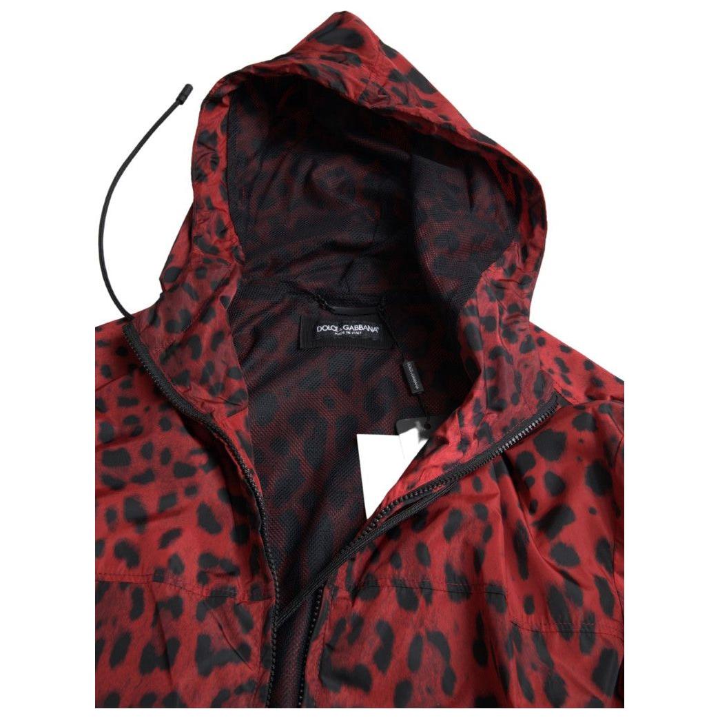 Dolce & Gabbana Red Leopard Hooded Bomber Jacket Dolce & Gabbana Black