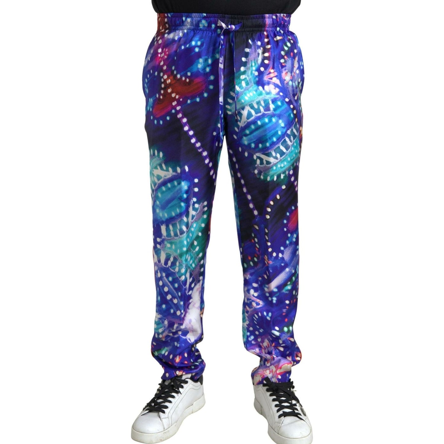 Dolce & Gabbana Multicolor Silk Jogger Pants Dolce & Gabbana Dark Slate Blue