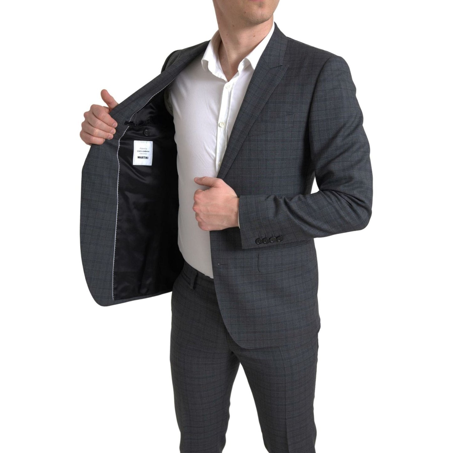 Dolce & Gabbana Elegant Grey Checkered Slim Fit Suit Dolce & Gabbana Dark Slate Gray