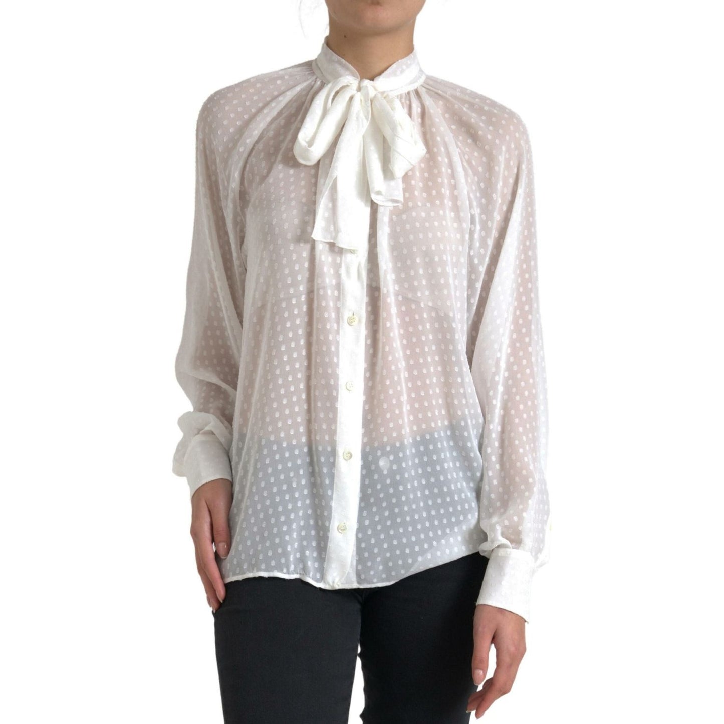 Dolce & Gabbana Elegant Sheer Silk Button-Up Blouse Dolce & Gabbana Gray