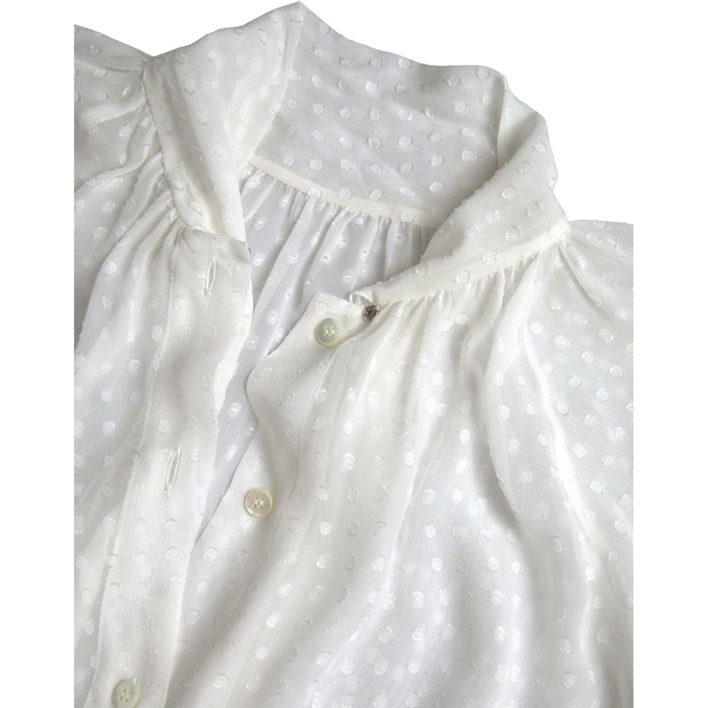 Dolce & Gabbana Elegant Sheer Silk Button-Up Blouse Dolce & Gabbana Light Gray