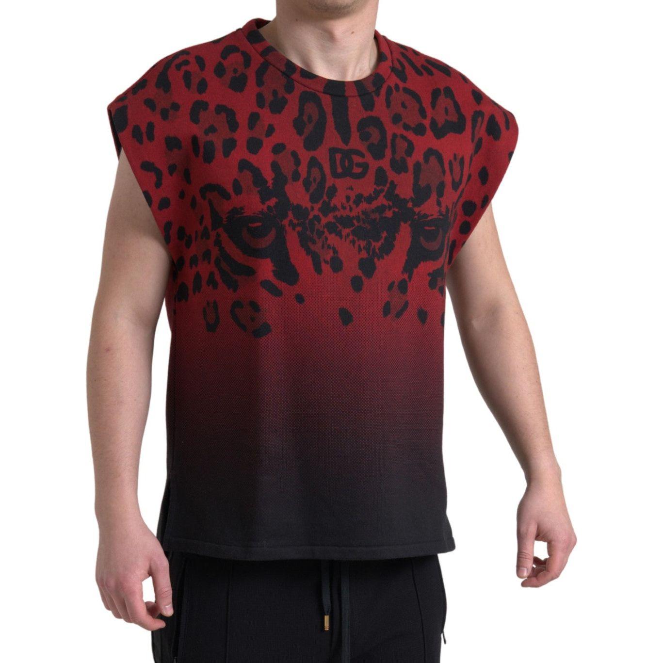Dolce & Gabbana Red Leopard Print Cotton Tank Top Dolce & Gabbana Black