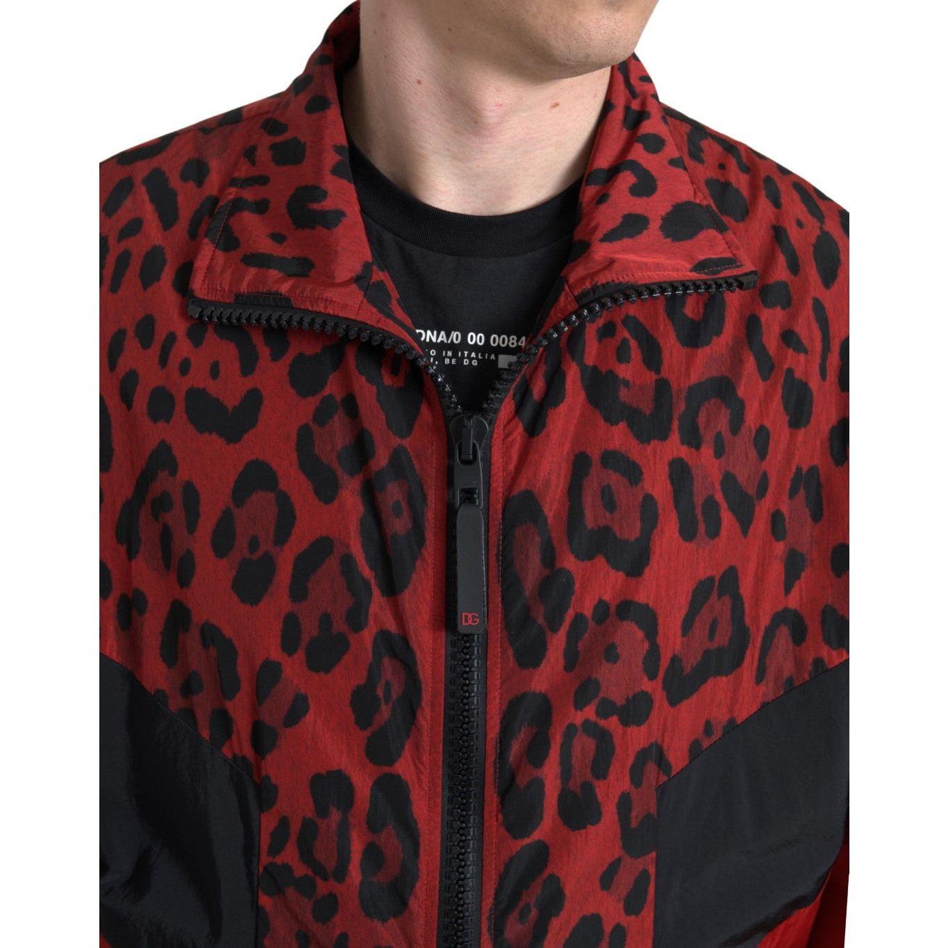 Dolce & Gabbana Red Leopard Zip Sweater Jacket Dolce & Gabbana Black