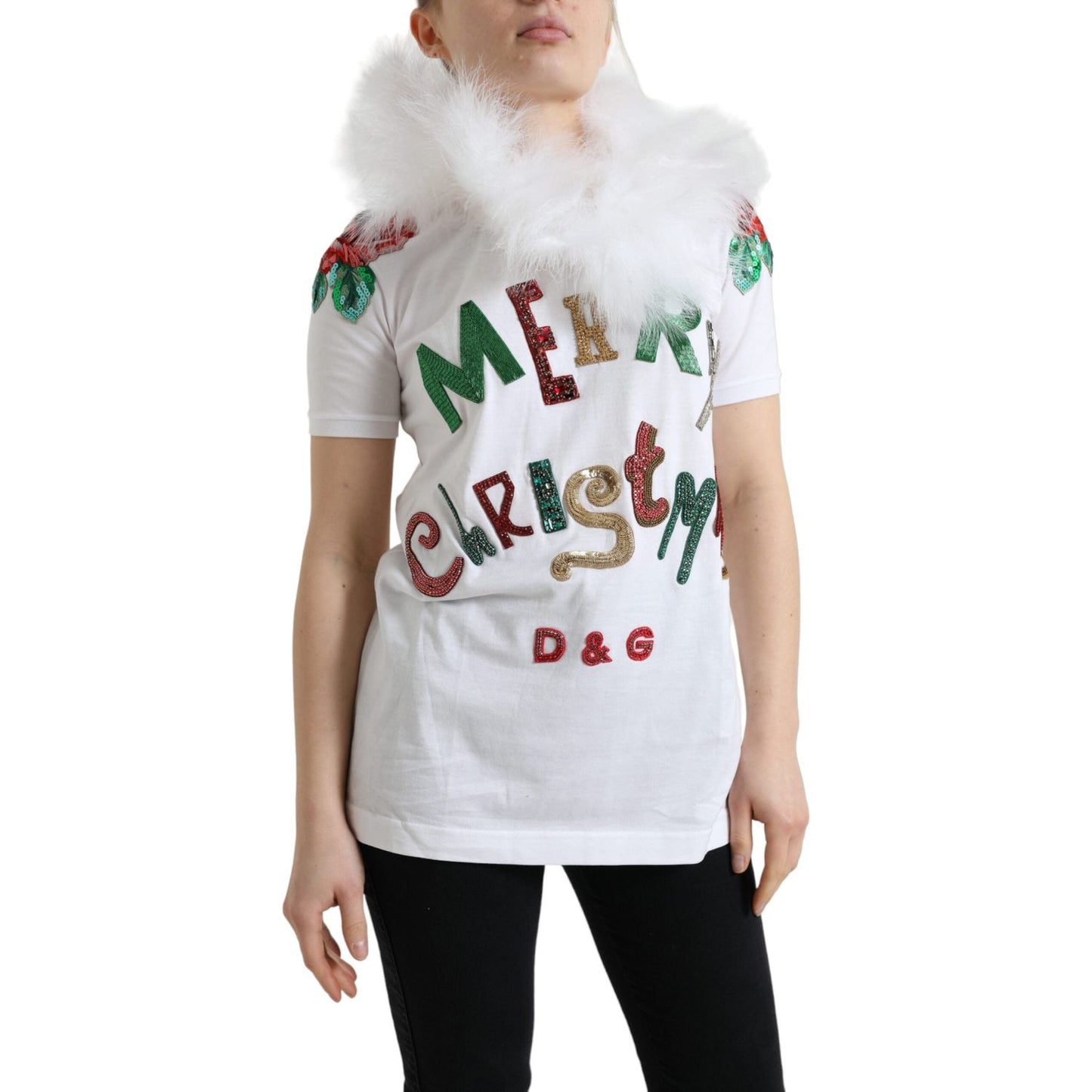 Dolce & Gabbana Elegant Sequin Embellished Cotton Tee Dolce & Gabbana Gray