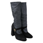 Dolce & Gabbana Black Crystal Mary Janes Booties Shoes LA6441-37