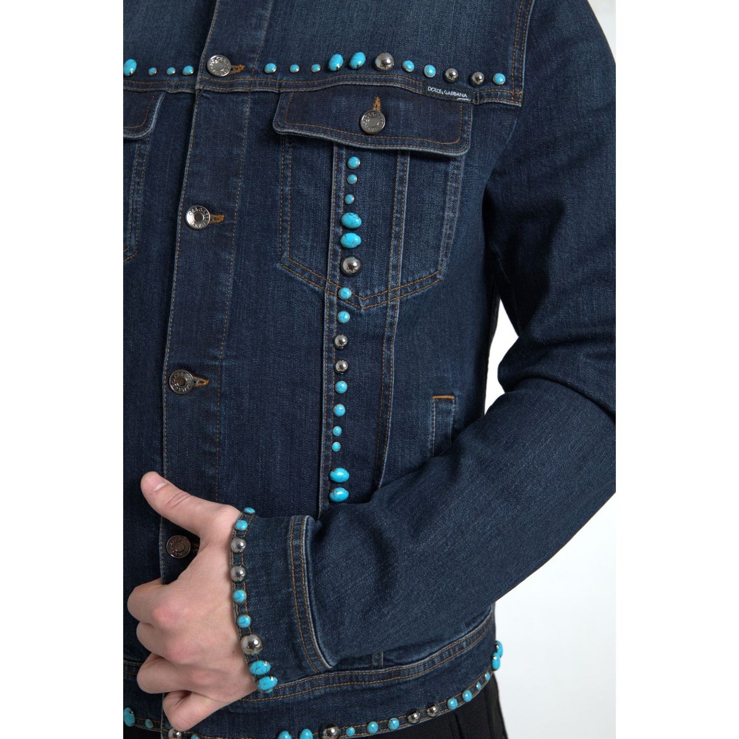 Dolce & Gabbana Embellished Turquoise Denim Jacket Dolce & Gabbana Dark Slate Gray