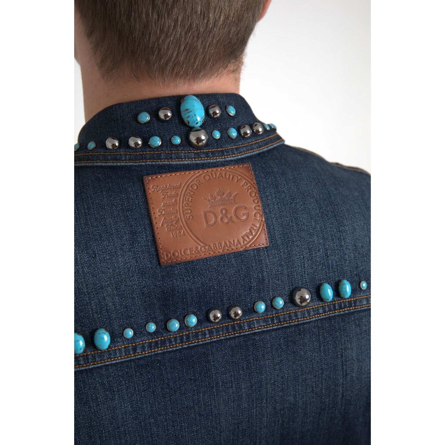 Dolce & Gabbana Embellished Turquoise Denim Jacket Dolce & Gabbana Dark Slate Gray