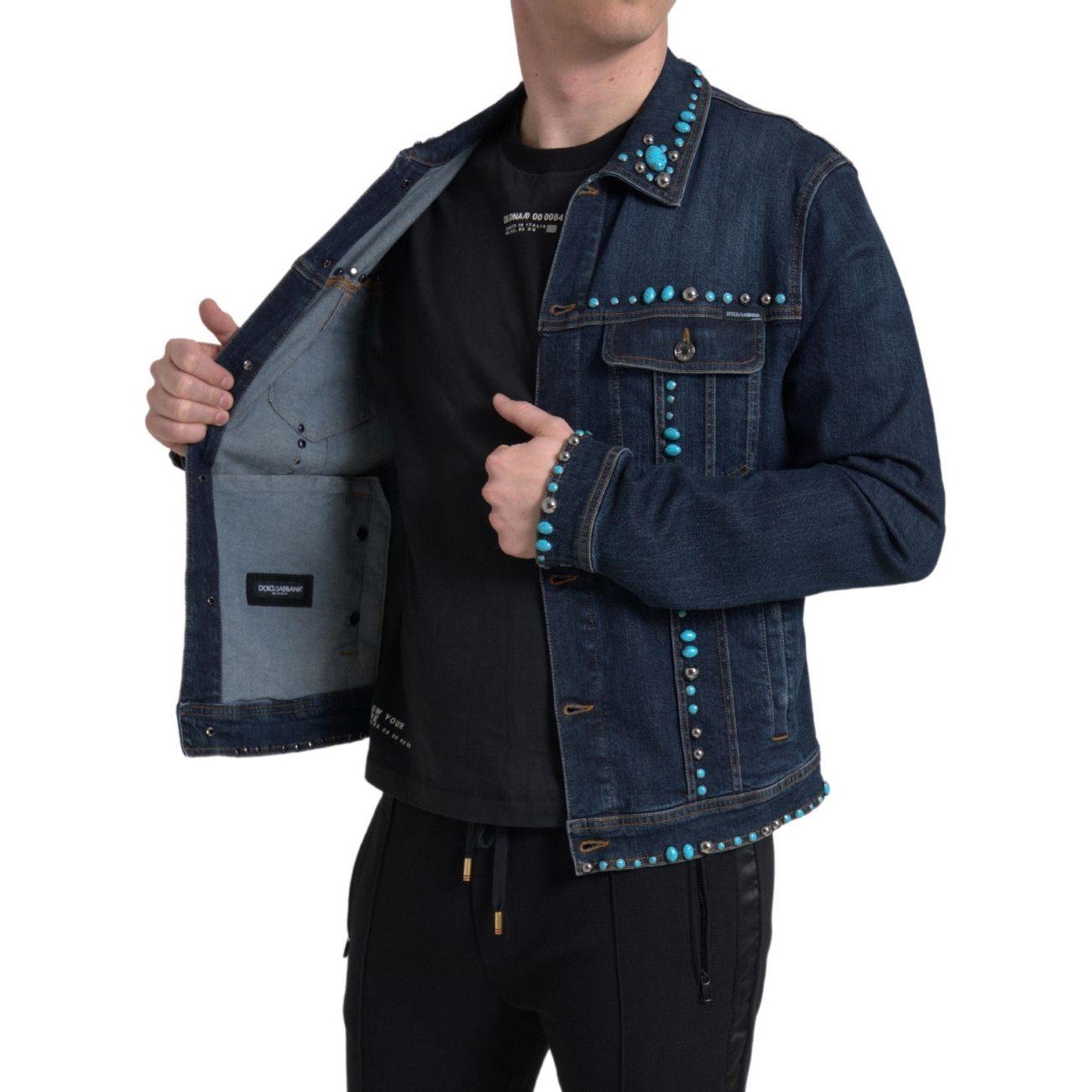Dolce & Gabbana Embellished Turquoise Denim Jacket Dolce & Gabbana Dark Slate Gray