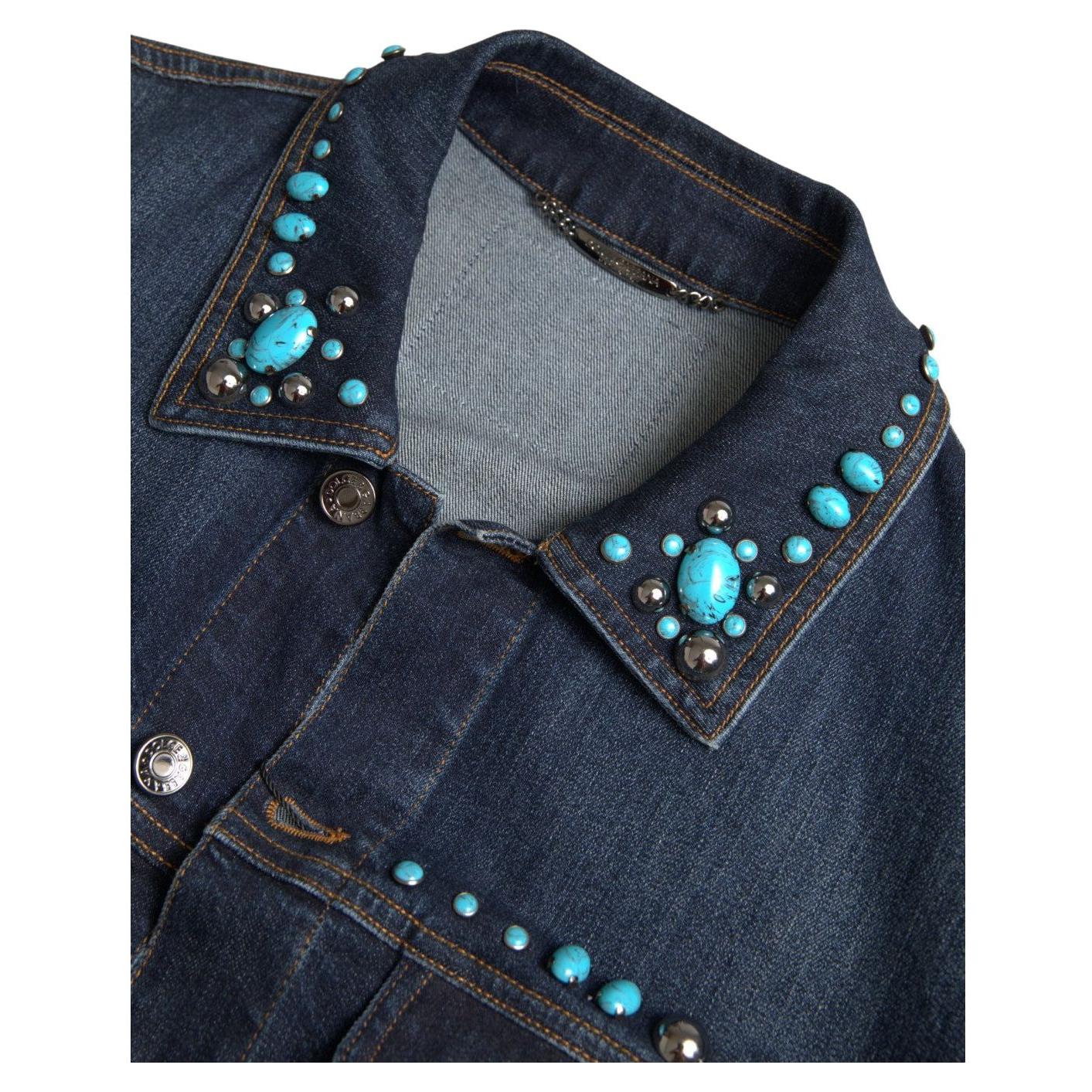 Dolce & Gabbana Embellished Turquoise Denim Jacket Dolce & Gabbana Dark Slate Gray