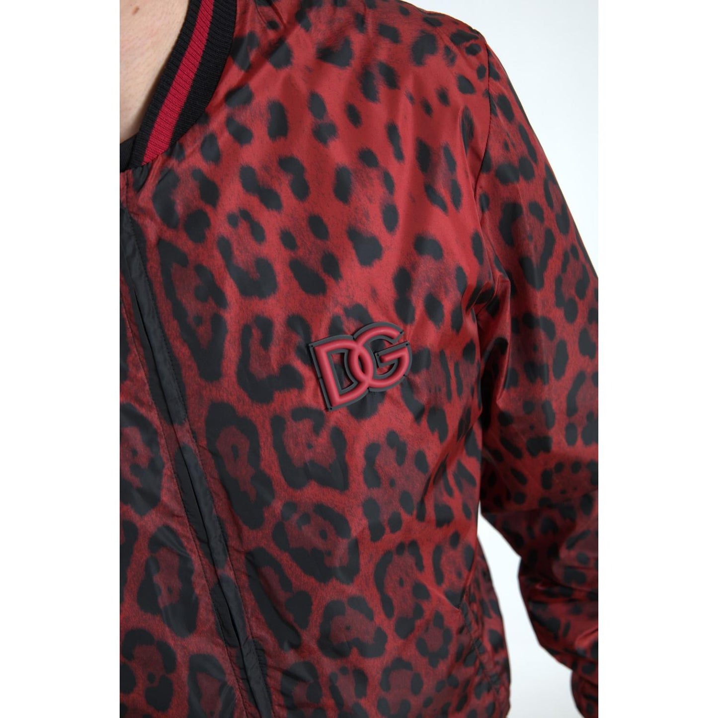 Dolce & Gabbana Red Leopard Print Bomber Jacket Dolce & Gabbana Dark Slate Gray