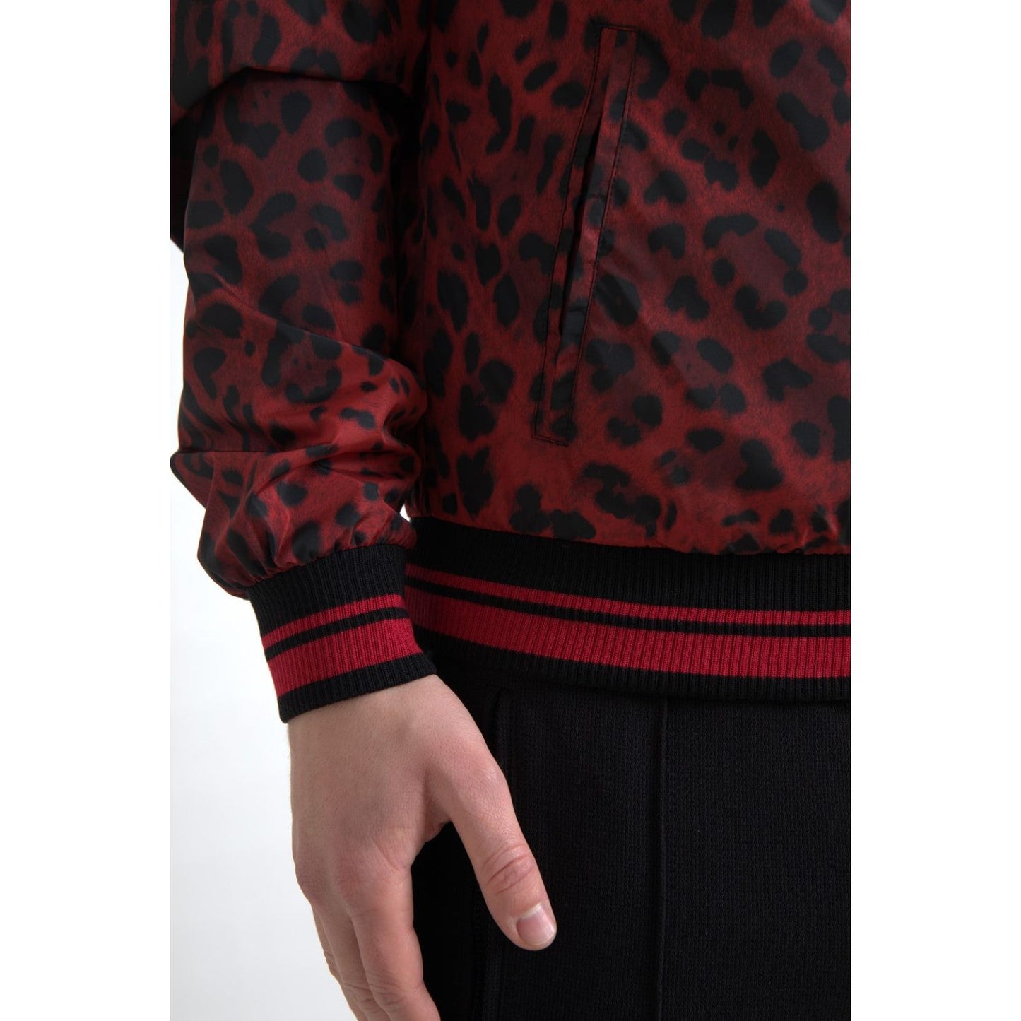 Dolce & Gabbana Red Leopard Print Bomber Jacket Dolce & Gabbana Black