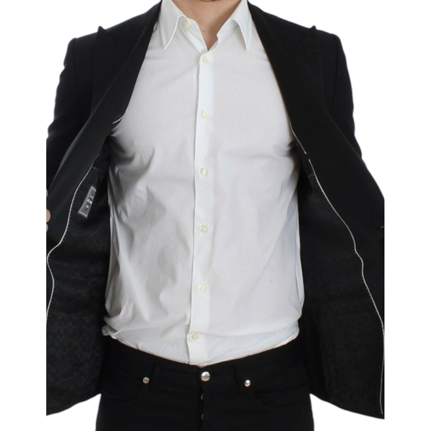 Dolce & Gabbana Elegant Black Silk Blend Sicilia Blazer Dolce & Gabbana Light Gray