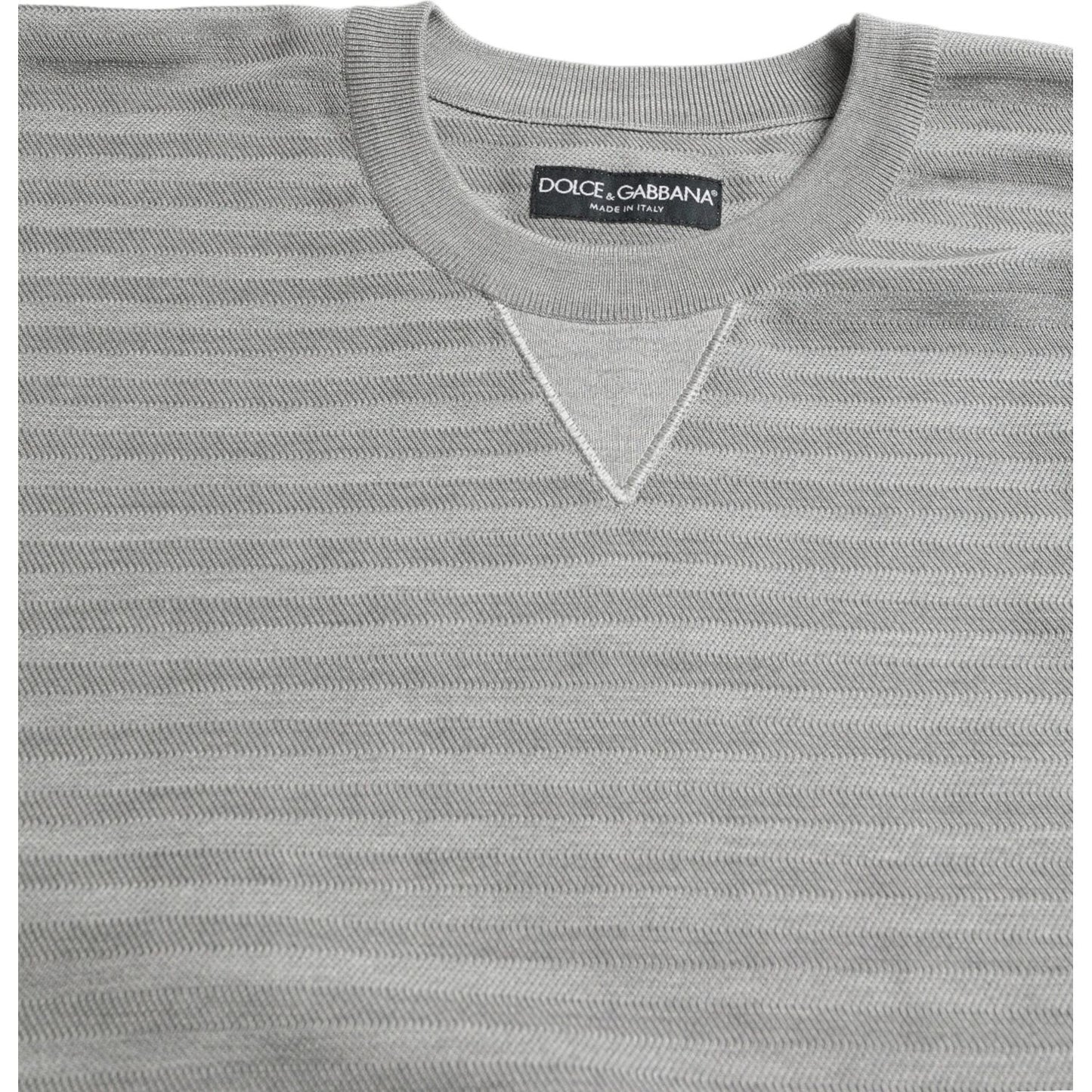 Dolce & Gabbana Elegant Gray Striped Silk Crewneck Pullover Dolce & Gabbana Dark Gray