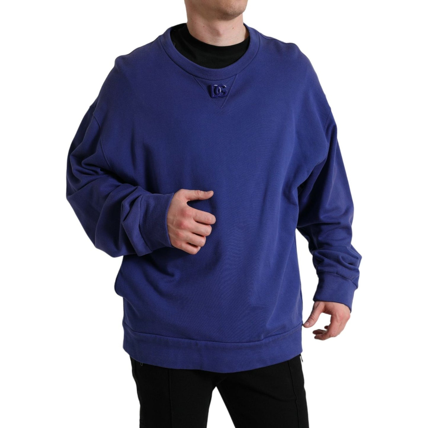 Dolce & Gabbana Royal Blue Cotton Crewneck Sweater Dolce & Gabbana Midnight Blue