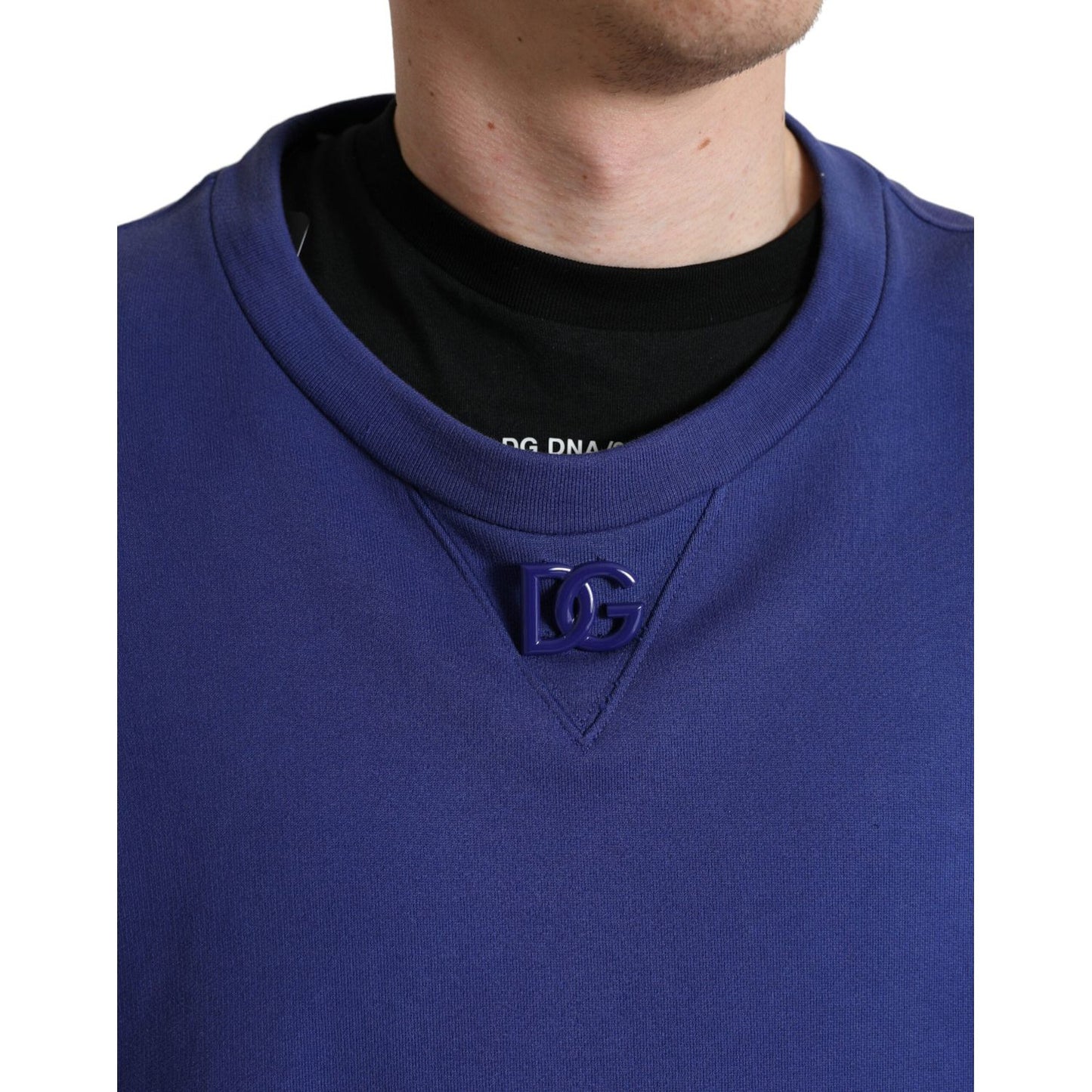 Dolce & Gabbana Royal Blue Cotton Crewneck Sweater Dolce & Gabbana Dark Slate Gray
