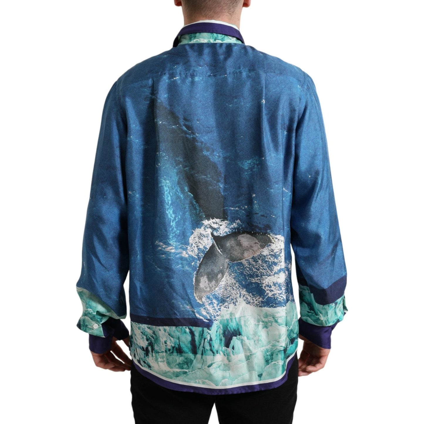 Dolce & Gabbana Elegant Ocean Print Silk Shirt Dolce & Gabbana Dark Slate Gray