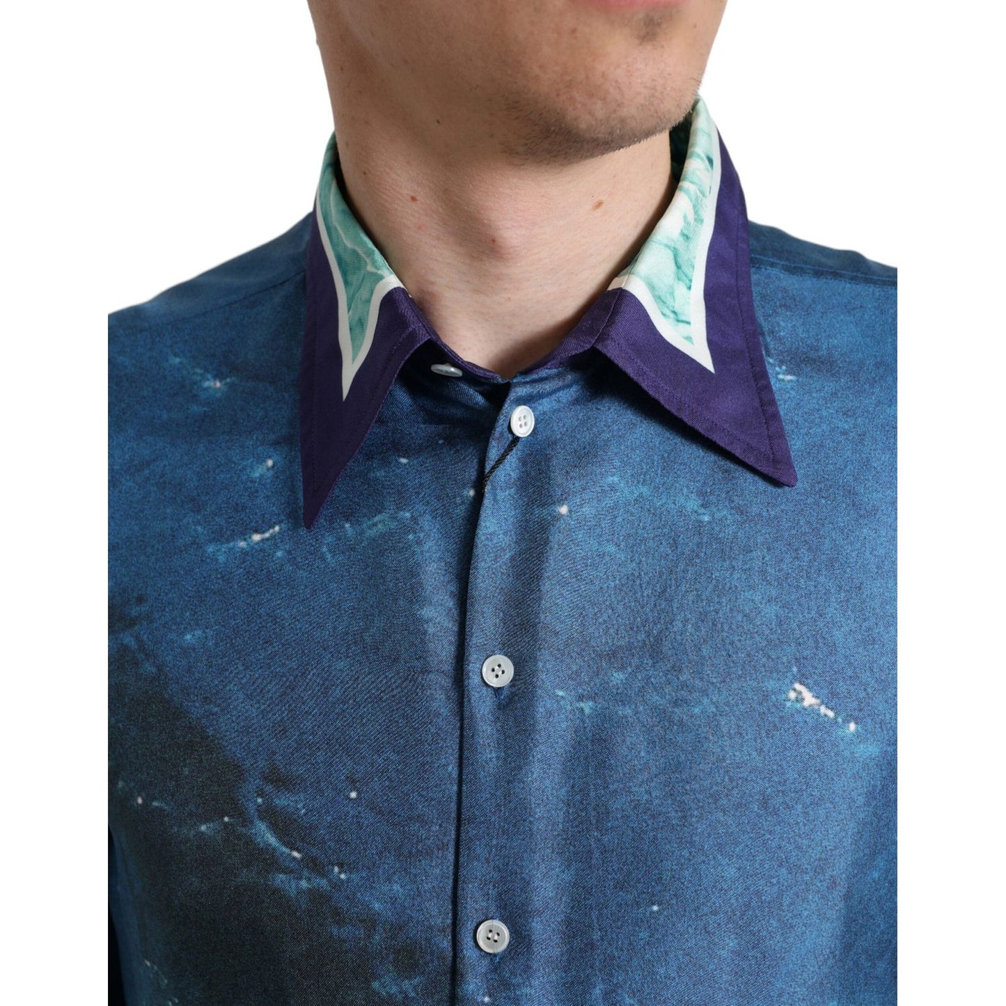 Dolce & Gabbana Elegant Ocean Print Silk Shirt Dolce & Gabbana Dark Slate Blue