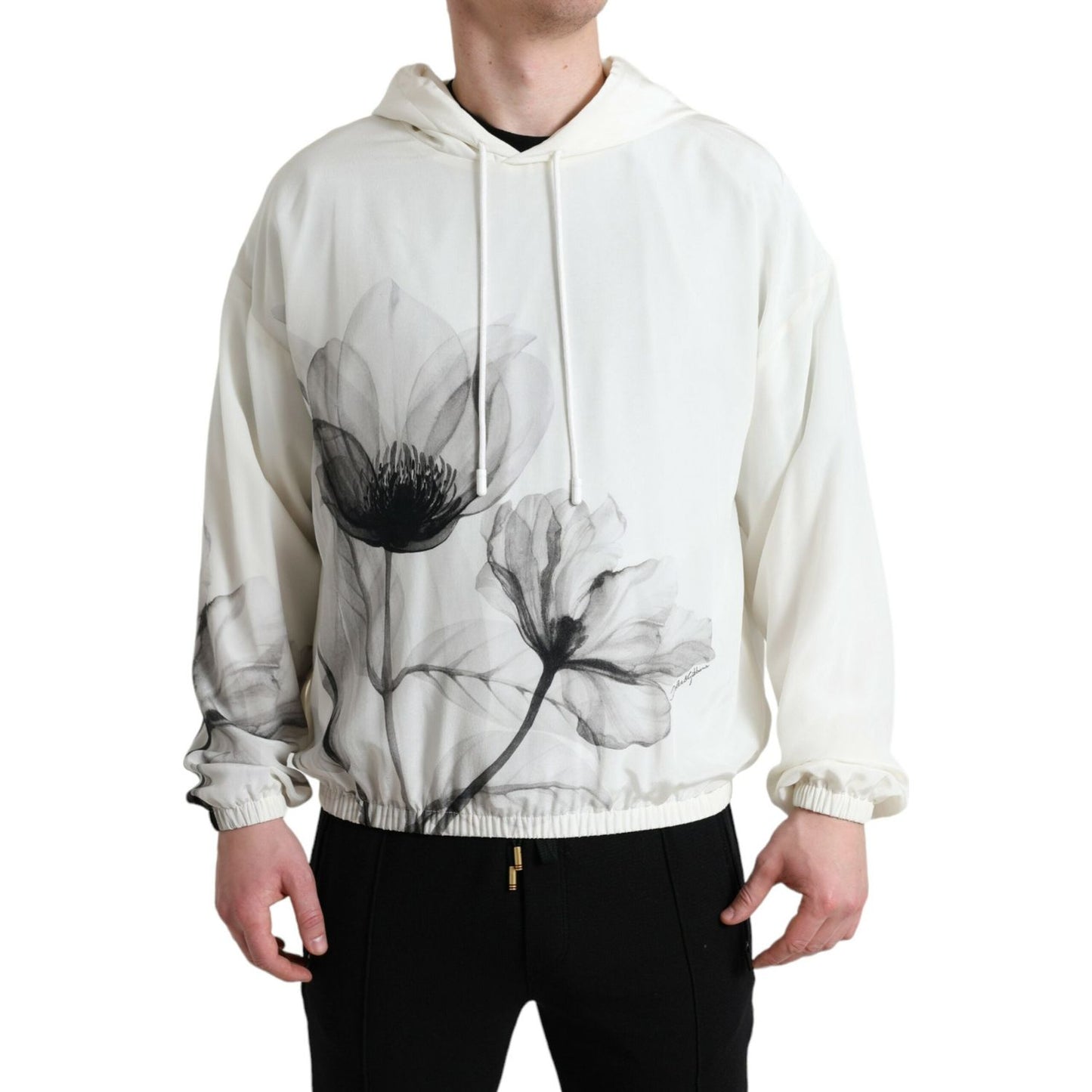 Dolce & Gabbana Elegant Floral Silk Hooded Pullover Dolce & Gabbana Light Gray