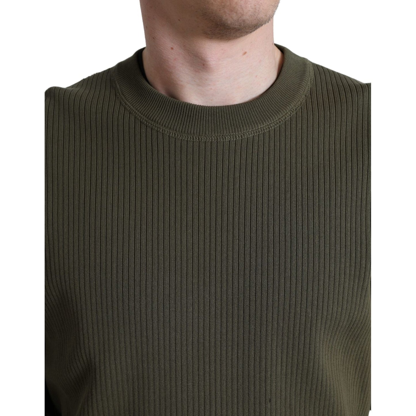 Dolce & Gabbana Elegant Green Crew Neck Cotton Sweater Dolce & Gabbana Dark Slate Gray